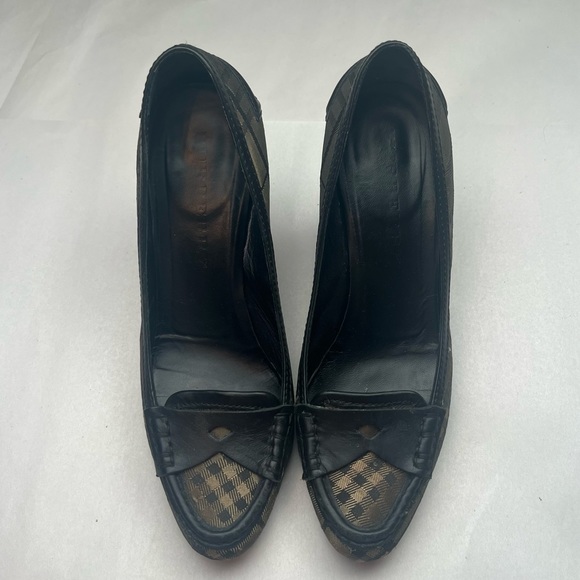Burberry Smoked Nova Check Pumps Leather Canvas House Check Heels 37.5 7US - Picture 2 of 10